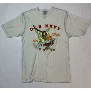 Old Navy World Famous Women's Size Small Medium White Vintage Top Angel Print‎